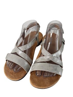 Spenco Grace Sandals Womens Size 8W Comfort Orthotic Cross Strap Sliver Metallic